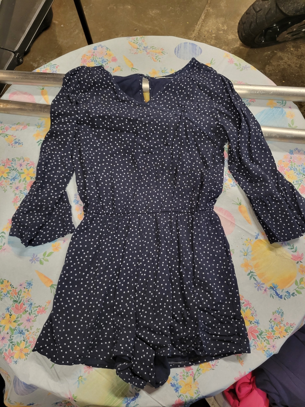 abercrombie kids Navy Blue Polka Dot Long-Sleeve Romper